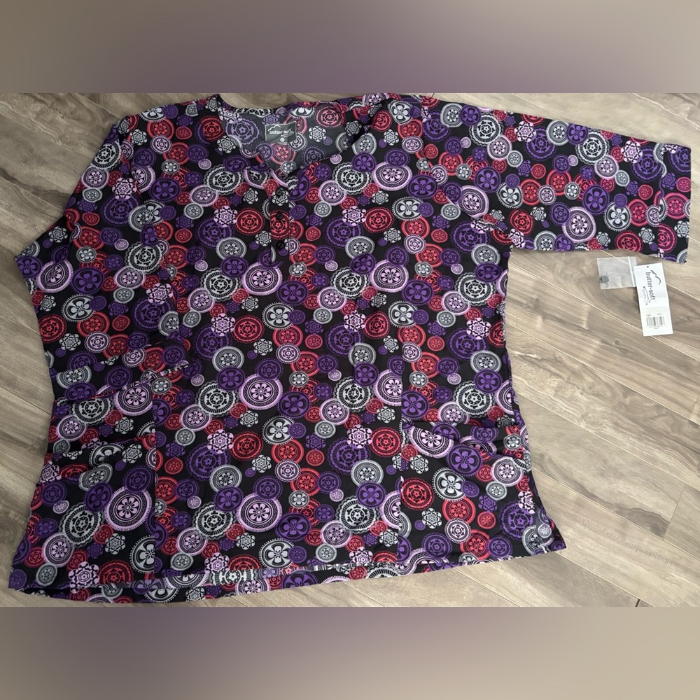 NWT Scrub Top 3/4 Sleeves Pockets Butter-Soft Stretch 3X